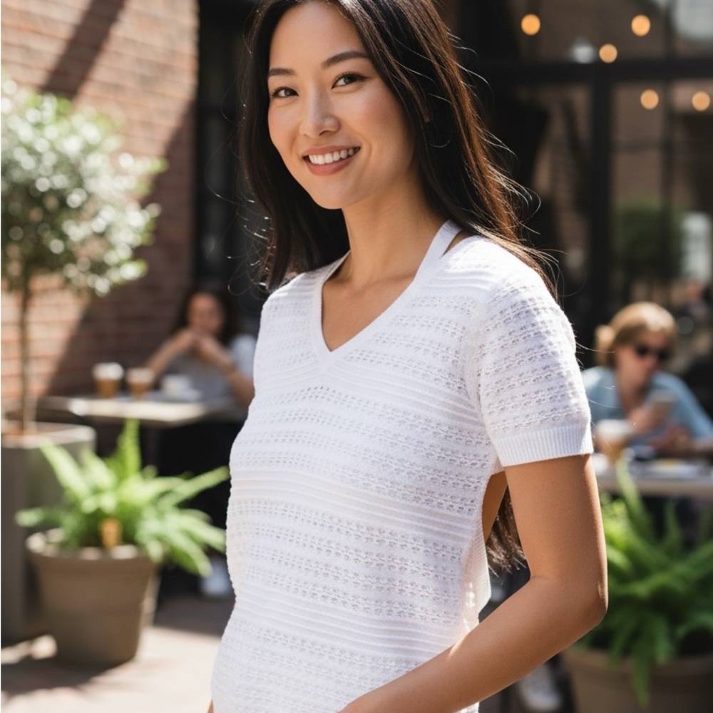 A/X Armani Exchange White Textured Knit Blouse
